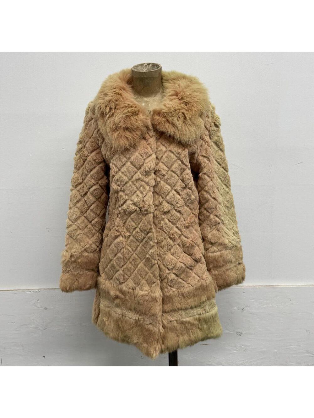 Vintage Y2K Pinkish Tan Rabbit & Fox Fur Jacket Trench Longline Coat